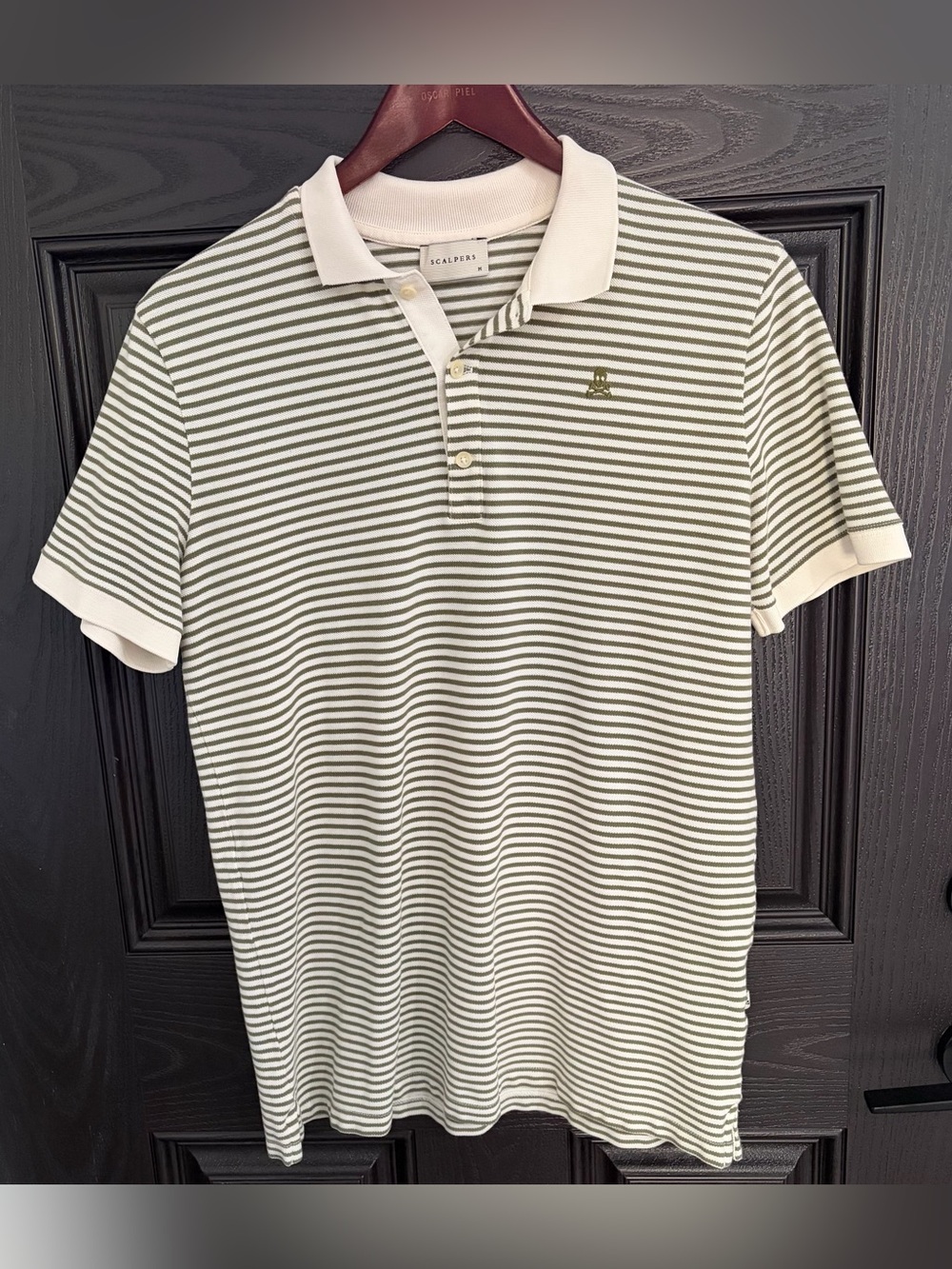Scalpers Mens Striped Contrast Polo Size M Olive Green / Cream